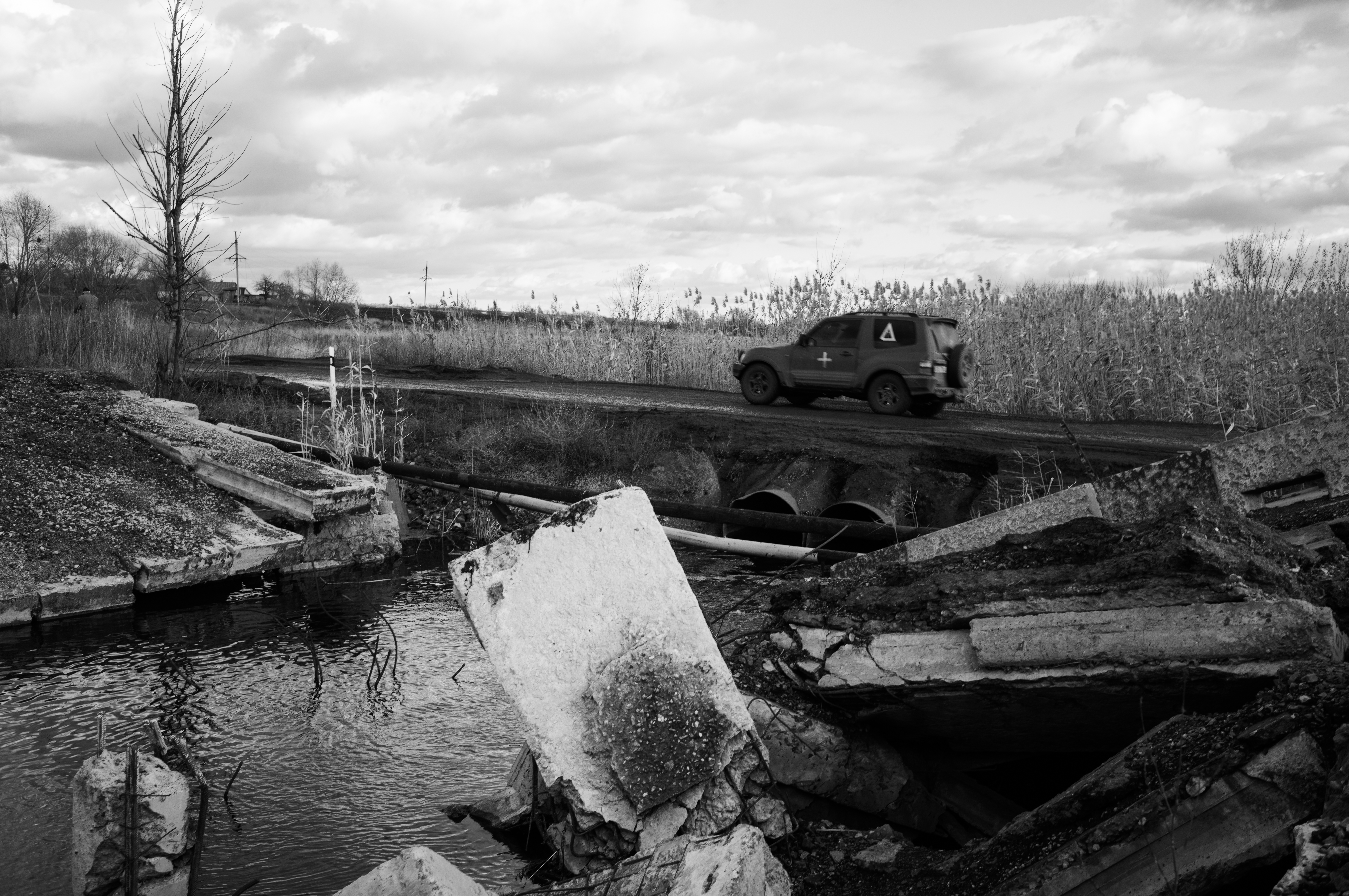 Borova, Kharkiv region, Ukraine, 2023 – One of the destroyed bridges at the entrance to the town.